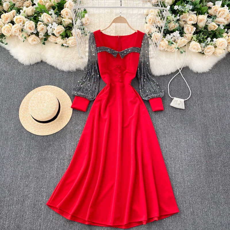 Women Elegant Solid Dress Retro Square Collar Shiny Lurex Long Sleeve Dress Autumn Fashion Streetwear Midi Long Dress 210602, Black
Women Elegant Solid Dress Retro Square Collar Shiny Lurex Long Sleeve Dress Autumn Fashion Streetwear Midi Long Dress 210602, Black