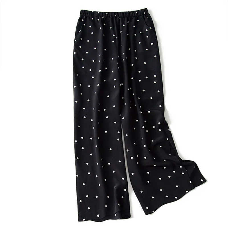 Matching suit polka dot chiffon trousers two-piece large size summer Korean fashion retro casual top wide leg pants suit 211009