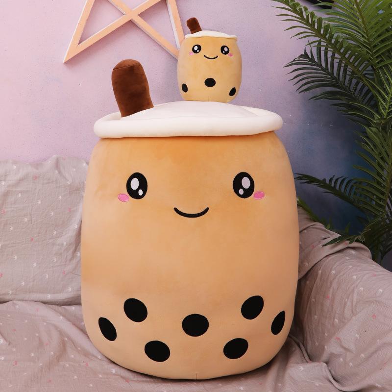 Cute Fruit Drink Plush Stuffed Soft Pink Strawberry Milk Tea Plush Boba Tea Cup Toy Bubble Tea Pillow Cushion Kids Gift
