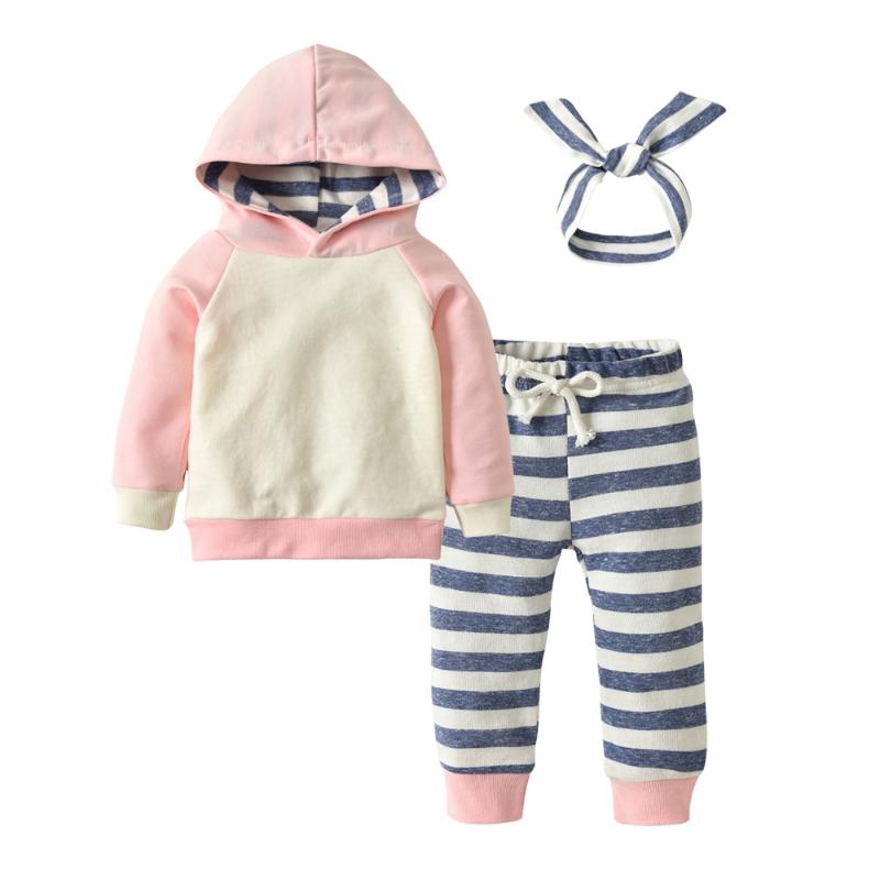 Clothing Sets Infant Toddler Baby Girls Clothes Cute Long Sleeve Hoodie Tops Sweatsuit Pants Headband 3Pcs Kids Outfit Set