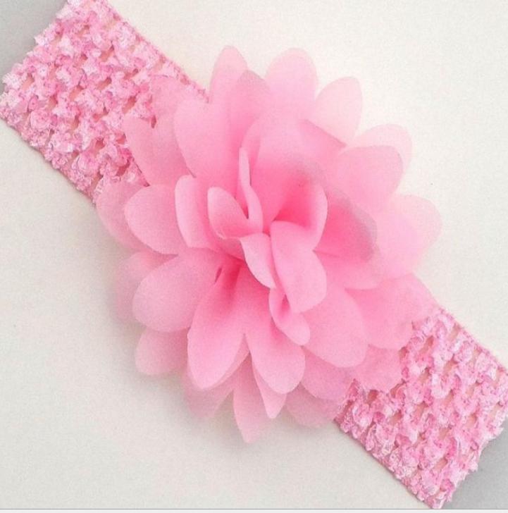 2021 baby Headwear Head Flower Hair Accessories 4 inch Chiffon flower with soft Elastic crochet headbands stretchy hair band