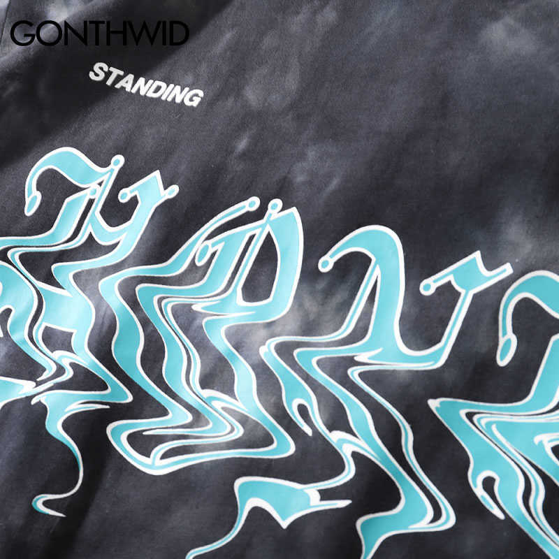 GONTHWID Creative Letters Print Tie Dye Streetwear Tshirts Men Hip Hop Harajuku Short Sleeve Tees Tops Summer Casual Shirts 210629