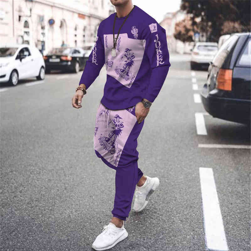 2022 New Autumn Winter Sports Pants + Sports Round Neck T-shirt Men's Woman Suit 3D Printing Pattern Clothing Sets Casual Suits G1215