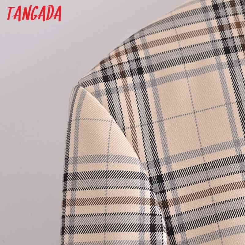 Women Fashion Plaid Print Crop Blazer Coat Vintage Long Sleeve Female Outerwear Chic Tops 3H267 210416