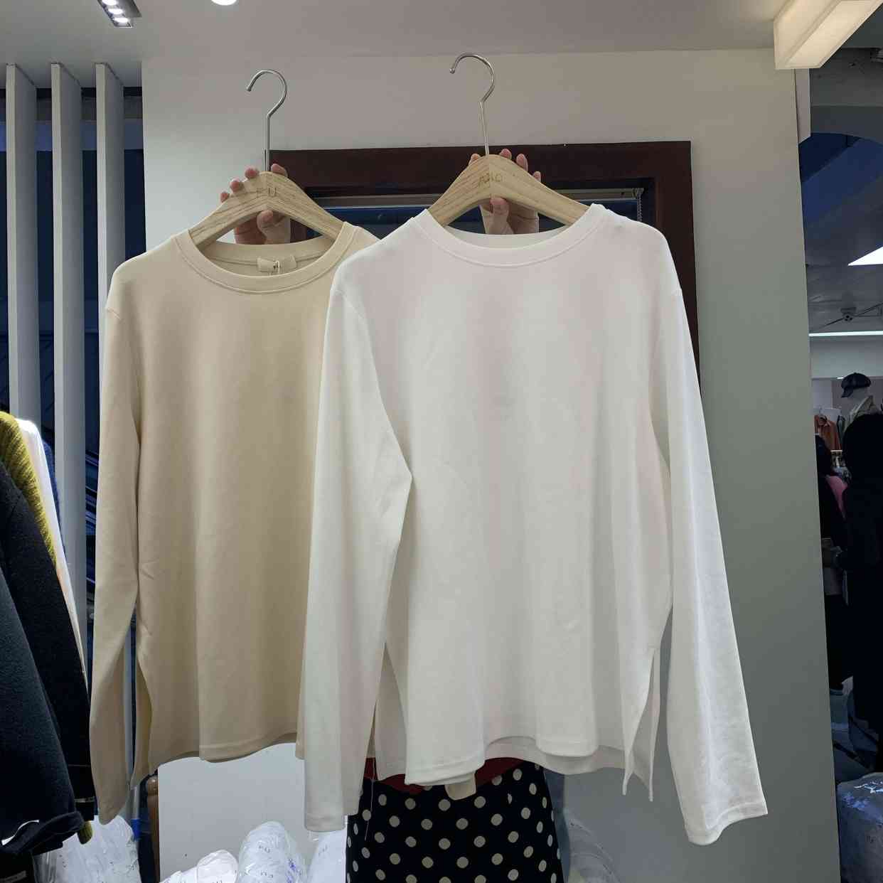 All Match Split O-Neck Tops Women Streetwear Oversize Chic Minimalist Fashion Thicken Warm Korean Loose T-shirt 210421