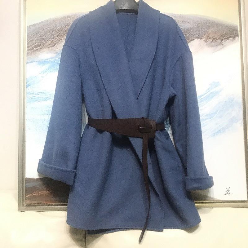Double-Sided Cashmere Coat Women's Wool Short Small Leather Belt Hepburn Cocoa Camel B4