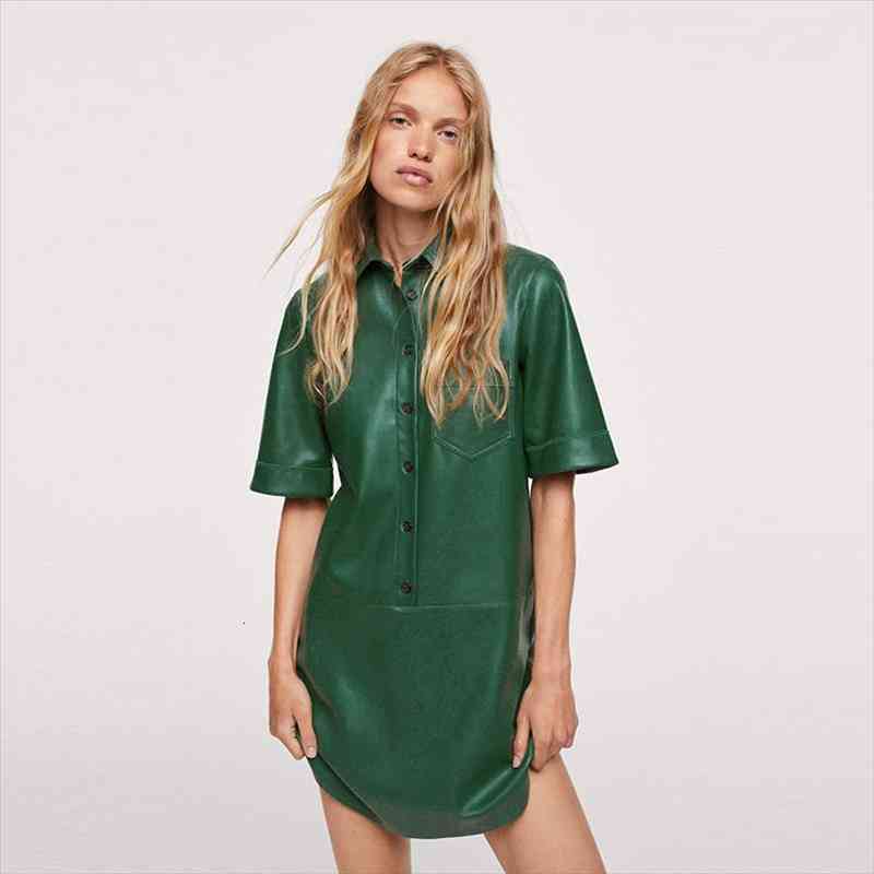 Women Casual Pu Solid Turn Down Collar Pocket Single Breasted Half Sleeve Green High Street Autumn Fashion Mini Dress, Black;gray
Women Casual Pu Solid Turn Down Collar Pocket Single Breasted Half Sleeve Green High Street Autumn Fashion Mini Dress, Black;gray