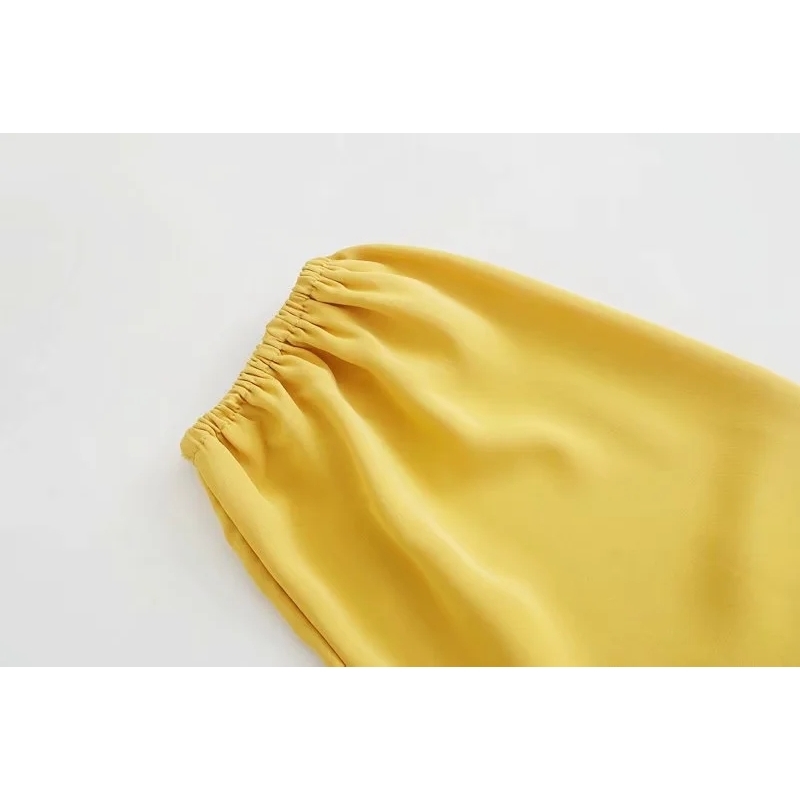 Foridol bowknot lace up yellow vintage chiffon dress women autumn winter long sleeve elegant casual ladies short dress 210415