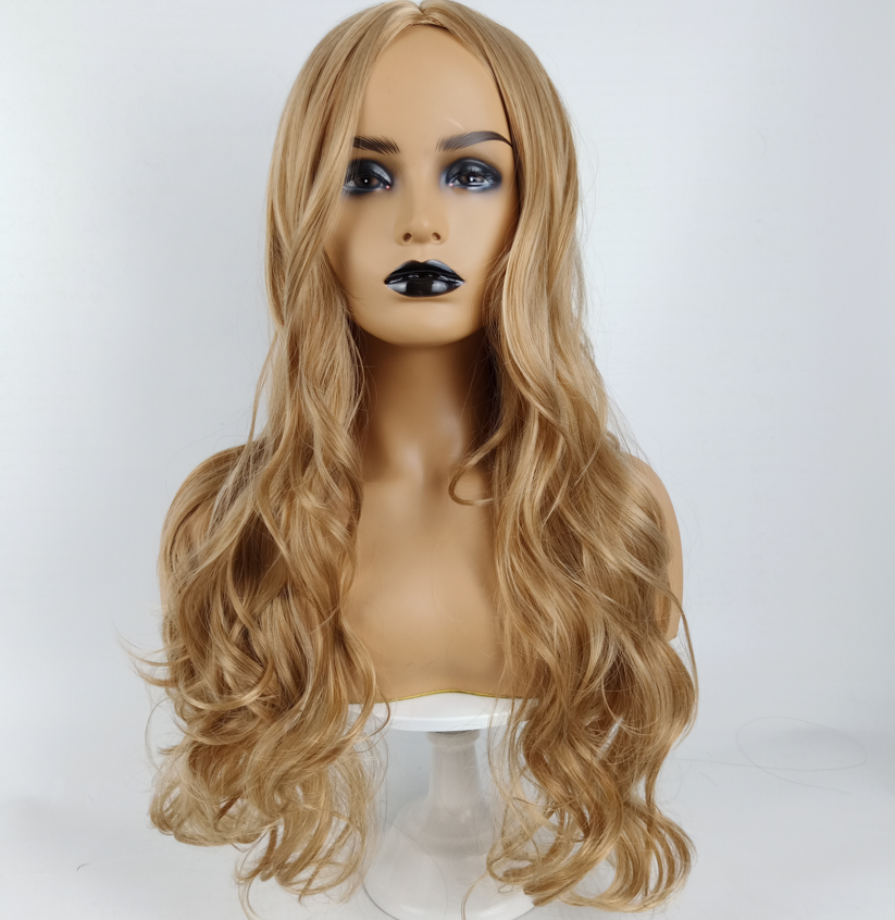 Fashion Women 26 Inch Long Blonde Synthetic Hair Wig Wavy American Curly Cosplay Wigs