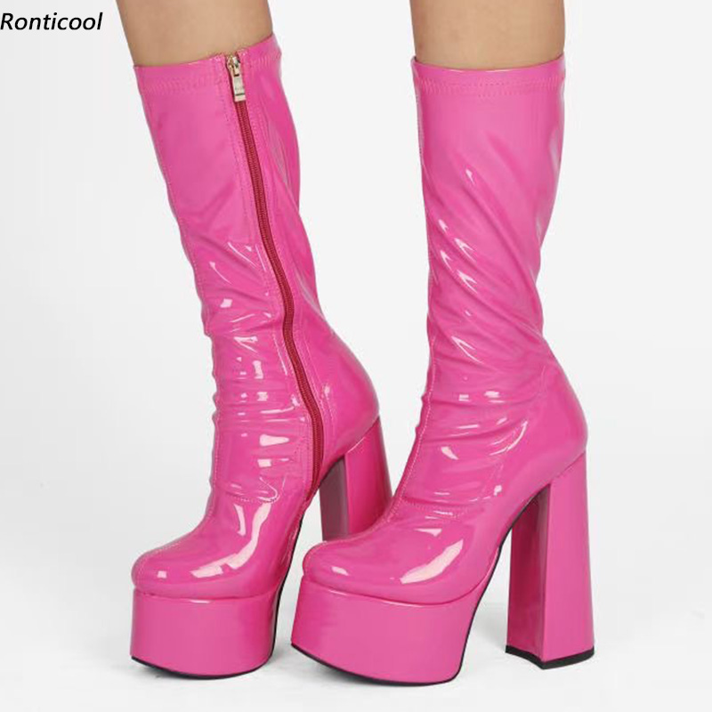 Rontic Fashion Women Winter Mid Calf Boots Hoof Heels Round Toe Black Fuchsia Sky Blue Yellow Club Shoes Plus US Size 5
Rontic Fashion Women Winter Mid Calf Boots Hoof Heels Round Toe Black Fuchsia Sky Blue Yellow Club Shoes Plus US Size 5