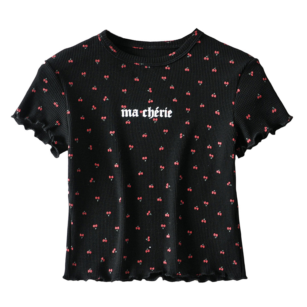 Sexy Navel Strawberry Round Neck Short Sleeve Chic Women's T-shirt Harajuku Pullover High Waist Slim Wood Fungus Women's Tops 210507