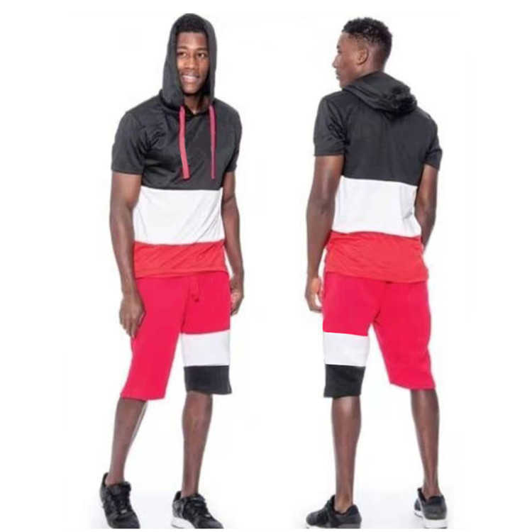 Men's Sets Summer 2 Piece Jogging Fitness Suit Sporting Casual Short Sleeve Tracksuit+Shorts Fashion Patchwork Male Clothing 210603
