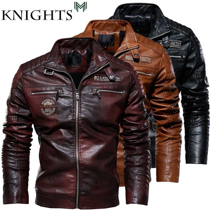Street Knights Leather Jacket Men Winter Fleece Motorcycle Pu Leahter Jacket Male Stand Collar Casual Windbreaker Slim Coat 4Xl 211119
