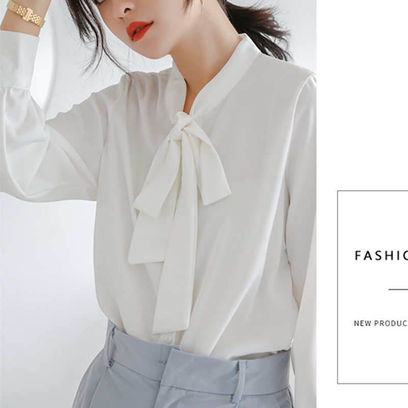 OL Elegant White Basic Shirt Autumn Career V-neck Long-sleeved Loose Chiffon Blouses Plus Size Women Clothing 210421