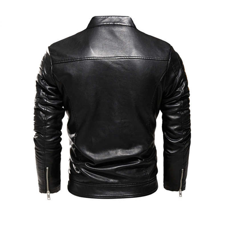 Motorcycle Jacket Men Autumn Winter Fashion Casual Leather Jacket Pu Zipper Basic Coat Male PU Faux Leather Cool Windbreaker 211018