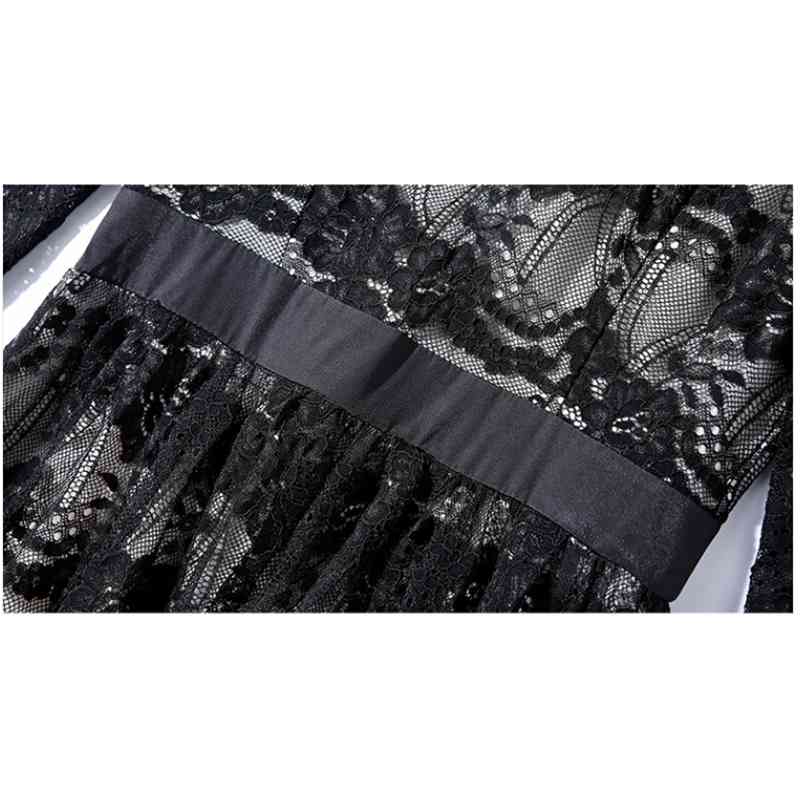 Arrival Women Sexy Lace Hollow Out Patchwork Dress Female Casual Black Pleated Dresses Vestidos 210520