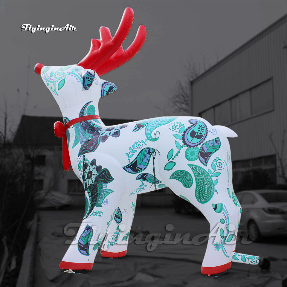 Personalized Christmas Character Model White Inflatable Reindeer 5m Winter Cartoon Animal Mascot Blow Up Deer Balloon For Yard And Park Decoration