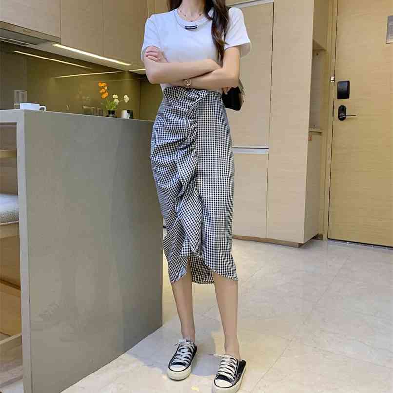 Plaid split skirt female ruffled irregular hip short summer Korean fashion women' clothing 210520, Apricot
Plaid split skirt female ruffled irregular hip short summer Korean fashion women' clothing 210520, Apricot