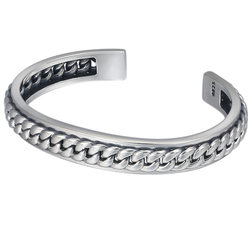 Genuine 925 Sterling Silver Jewelry Trend Fashion Men And Women Bracelet Thai Silver Simple Woven Open Bracelet 210507