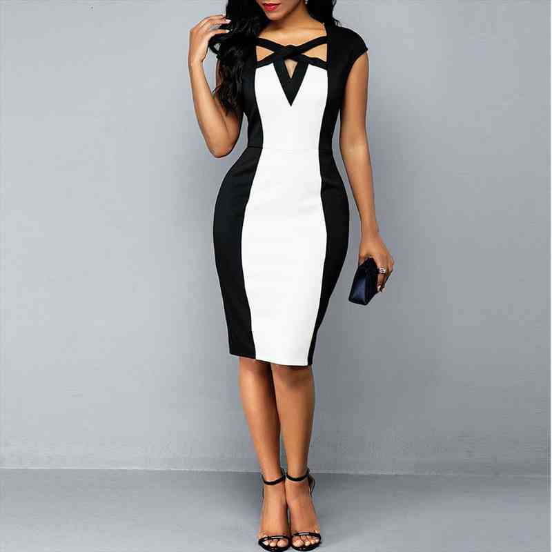 Oten Vintage Work Office Elegant Bodycon Dress Women Cap Sleeve Sexy Cross Cut Out Contrast Color Business Party Dresses, Black;gray
Oten Vintage Work Office Elegant Bodycon Dress Women Cap Sleeve Sexy Cross Cut Out Contrast Color Business Party Dresses, Black;gray
