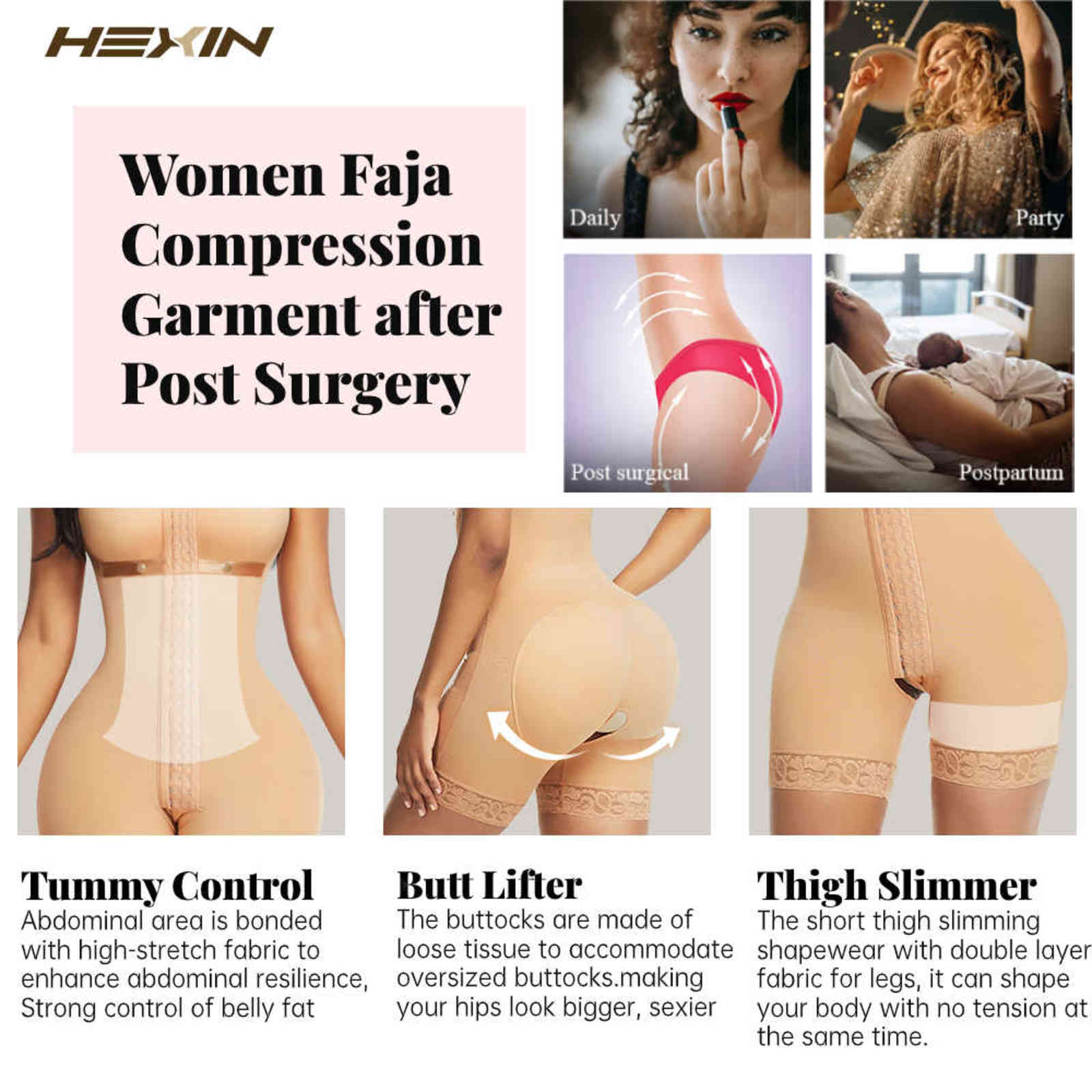 HEXIN Full Body Shaper Slimming Shapewear fajas colombianas Post Liposuction Girdles Corset Butt Lifter Tummy Control Underwear 211112