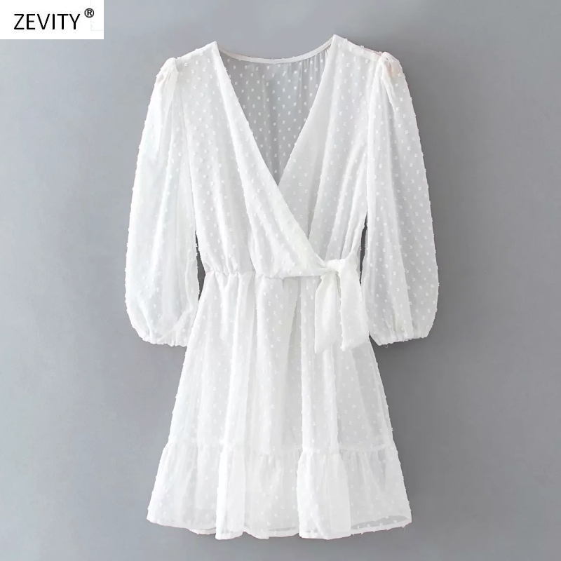 New Women elegant cross v neck bow tied chiffon vestido hem ruffles mini Dress autumn ladies elastic waist kimono Dresses DS2893 210409