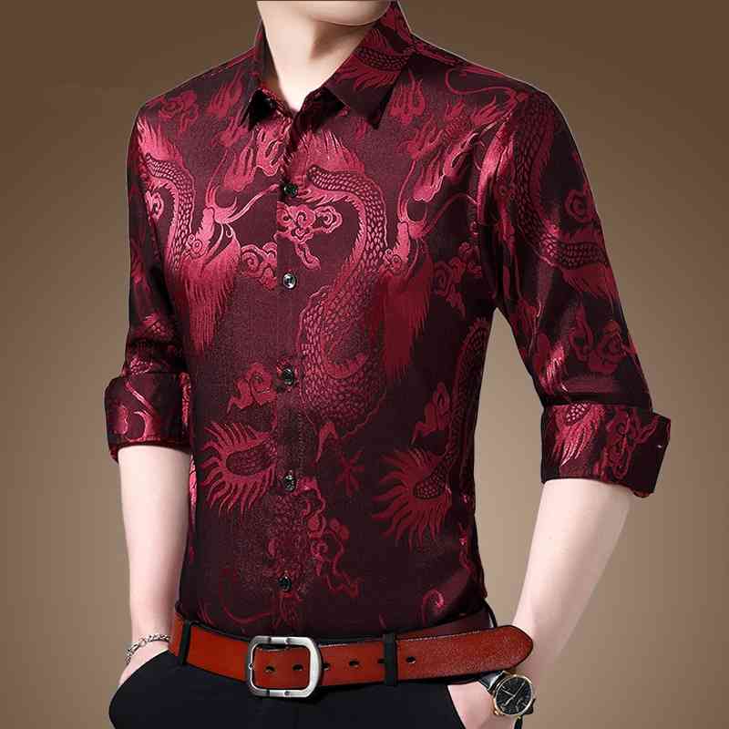 Thin embroidered dragon men's long sleeve mulberry silk top spring and autumn middle-aged loose casual shirt, White;black
Thin embroidered dragon men's long sleeve mulberry silk top spring and autumn middle-aged loose casual shirt, White;black
