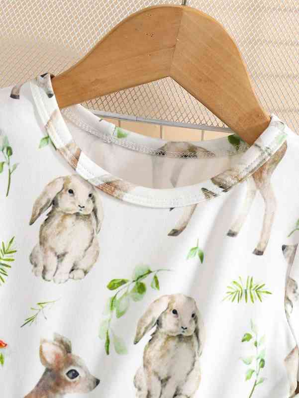 Baby Animal & Plant Print Mesh Hem Dress & Headband SHE