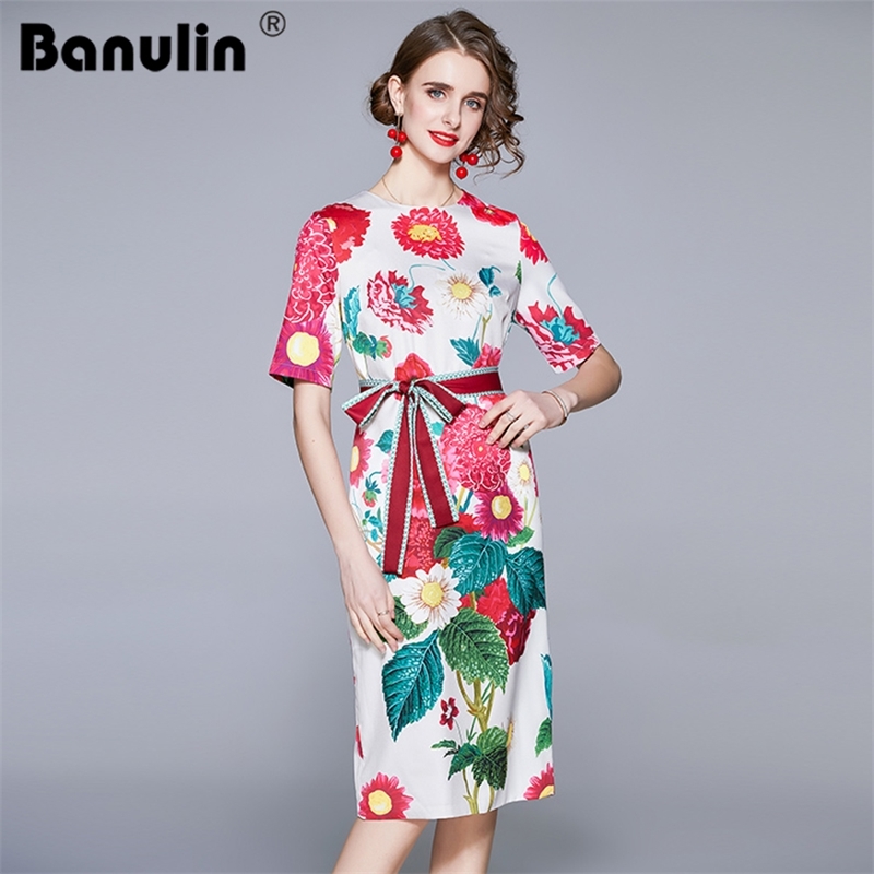 Banulin Fashion Runway Summer Dress Women Short Sleeve Multicolor Floral Print Lace up Belt Ladies Midi Dresses vestidos 210603, The picture color
Banulin Fashion Runway Summer Dress Women Short Sleeve Multicolor Floral Print Lace up Belt Ladies Midi Dresses vestidos 210603, The picture color