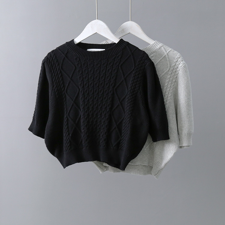 Nomikuma Knitted Half Sleeve Women Sweater Autumn New Korean Twisted Pullover Causal Short Elegant Sueter Mujer 6C221 210427