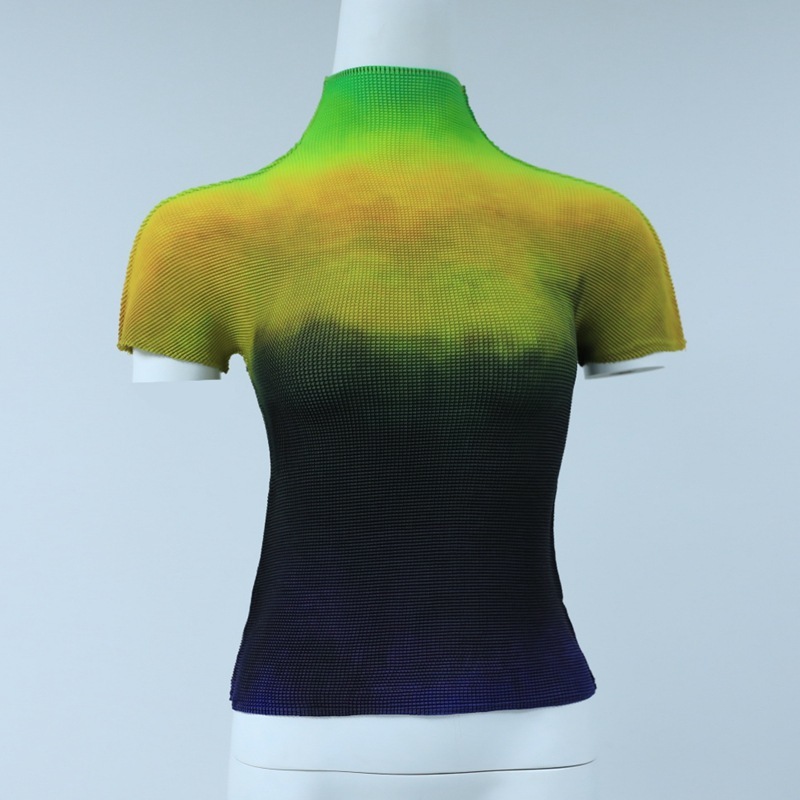 LANMREM summer new all-match t-shirt for famale high quality thin style elastic fabric short sleeve tops women causal YJ780 210406