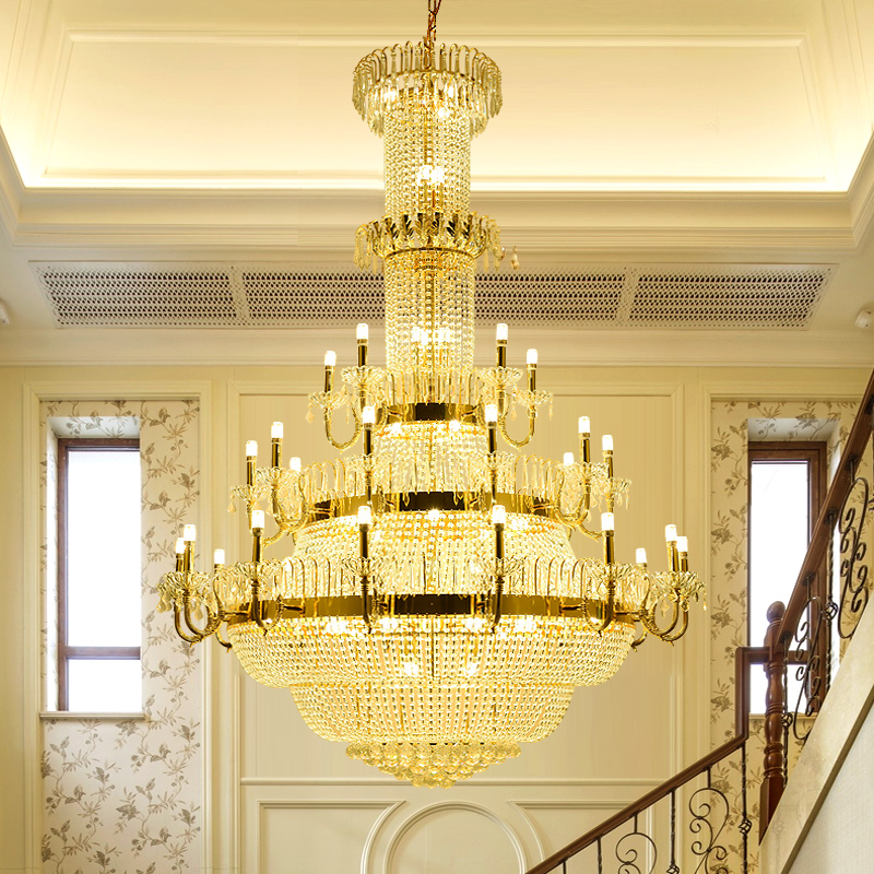 American Crystal Chandeliers Lights Fixture LED Modern European Big Long Chandelier 3 Color Dimmable Home Indoor Lighting Diameter 120cm 150cm