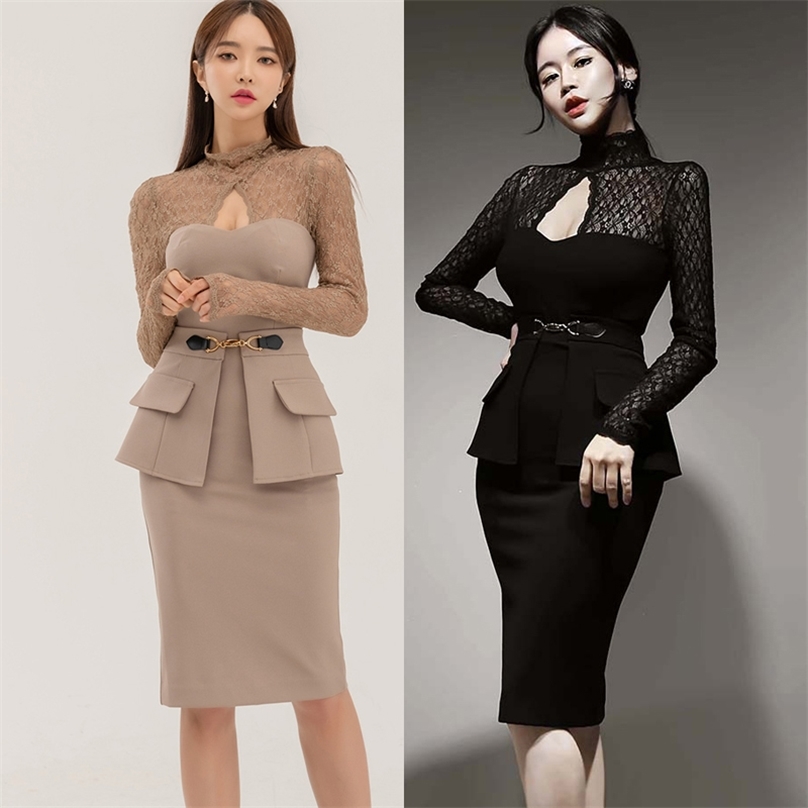 OFfice Sexy korean ladies Lace long SLeeve hollow out night club Party Dresses for women china clothing 210602, Black
OFfice Sexy korean ladies Lace long SLeeve hollow out night club Party Dresses for women china clothing 210602, Black