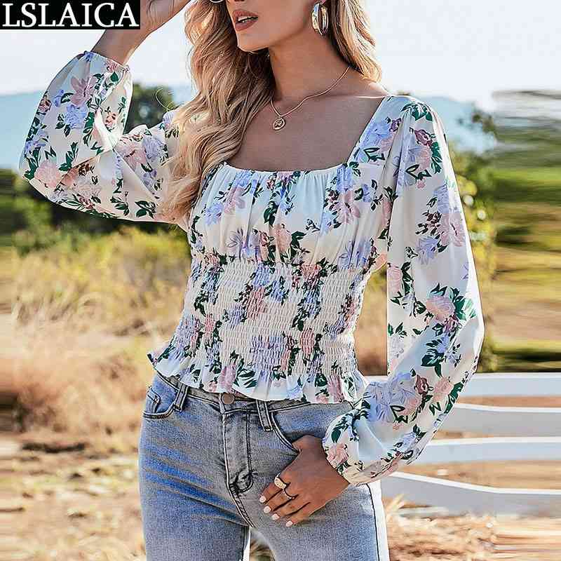 Floral Printing Women' Blouse Long Sleeve Slim Fashion Casual Womens Clothes Square Collar Small Fresh Style Blusas Mujer 210520, White
Floral Printing Women' Blouse Long Sleeve Slim Fashion Casual Womens Clothes Square Collar Small Fresh Style Blusas Mujer 210520, White