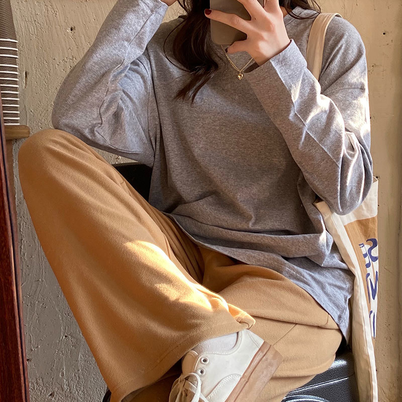4Colors long Trousers Women Loose breif Straight Pants Casual knit warm Pants Female Thick Wide Leg Pants women(X1713 210423