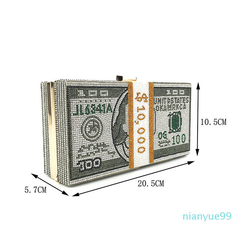 Fashion Money USD Diamond Evening Bags Dollars Design Shoulder Crystal Rhinestone Party Bag Wedding Dinner Women Q1206