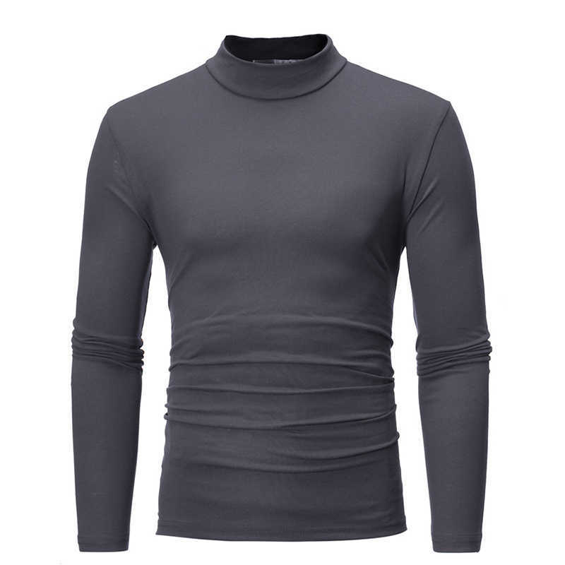 Autumn Winter Mens Thin Thermal Tshirt Men's Half Collar Bottoming Slim Warm Cotton High Necked Long Sleeved T-shirt X0621