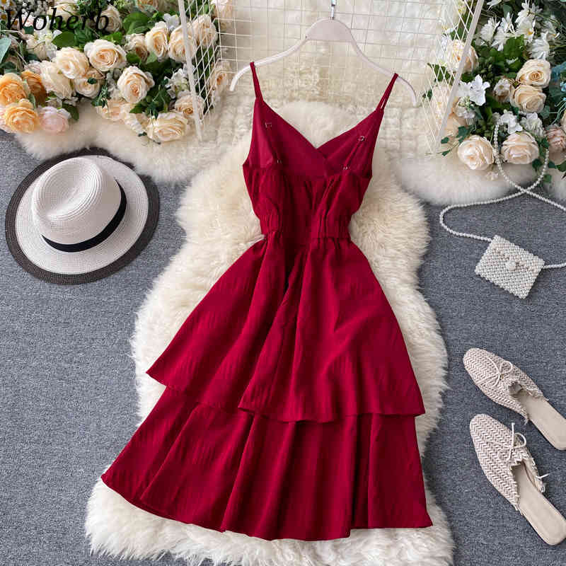 Ruffles Dress Women Sexy Backless Beach Style Fashion Vestidos Sleeveless Holiday Robe V Neck Summer Dresses 210519