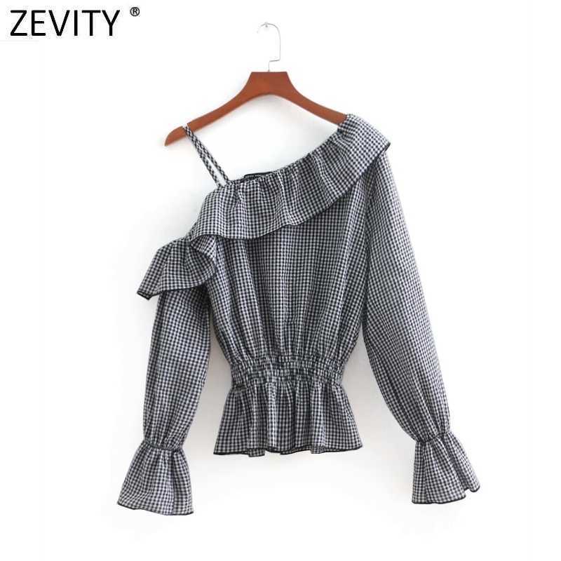 Zevity Women Fashion Plaid Print Ruffles Asymetrical Shirt Ladies Off Shoulder Casual Blouse Chic Femininas Tops LS7586 210603, As pic ls7586bb
Zevity Women Fashion Plaid Print Ruffles Asymetrical Shirt Ladies Off Shoulder Casual Blouse Chic Femininas Tops LS7586 210603, As pic ls7586bb
