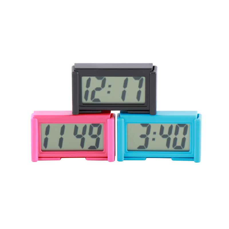 Interior Car Auto Dashboard Desk Digital Clock LCD Screen Self-Adhesive Bracket Plastic Mini Time With Battery & Table Clocks
