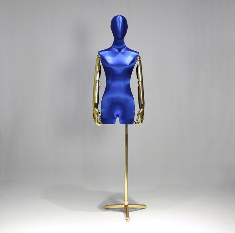 Clothing store model props Commercial Furniture female half length high end silk satin golden arm wedding dress display rack window show platform