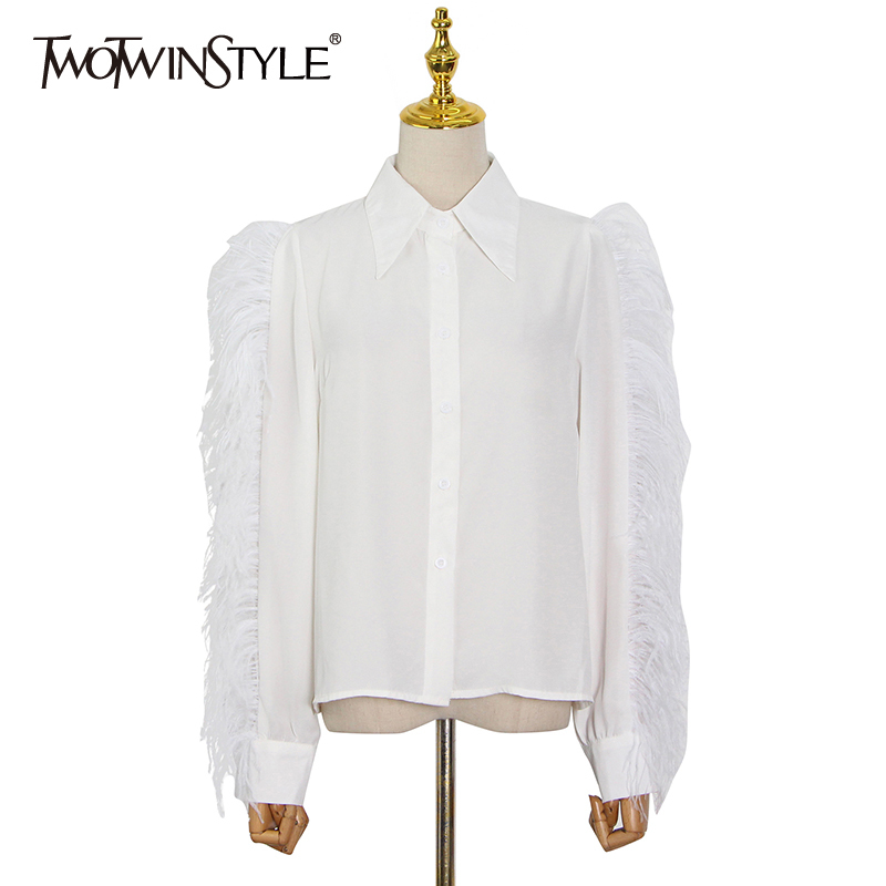White Casual Shirt For Women Lapel Collar Long Sleeve Feathers Single Breasted Blouses Female Summer Style 210524 
White Casual Shirt For Women Lapel Collar Long Sleeve Feathers Single Breasted Blouses Female Summer Style 210524