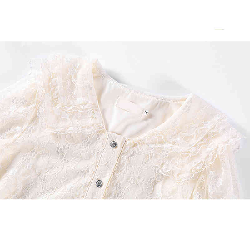 Embroidered Lace Blouse French Style Sweet Shirt Women Spring Mesh Hollow Out Blouses Fashion V-neck Collar Tops 13212 210506