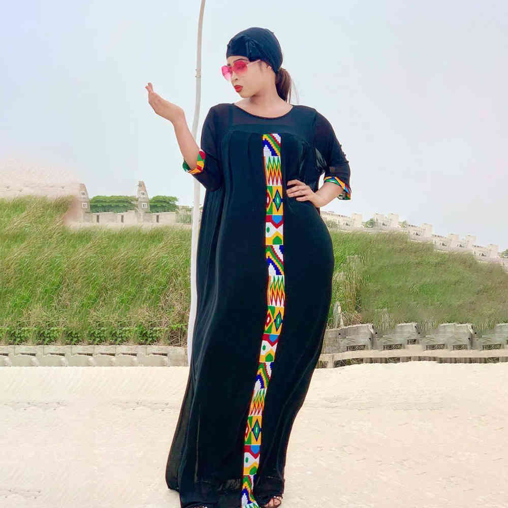 2 Pieces Set Boho Loose Solid Three Quarter Sleeve Long Maxi African Dresses For Women Kaftan Dubai Abaya Hijab Muslim Dress 210408