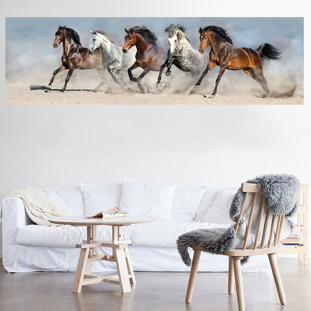 Modern Canvas Painting Popular Wall Art Picture Running Horses Abstract Animal Poster Vintage Home Decor Big Size Unframed