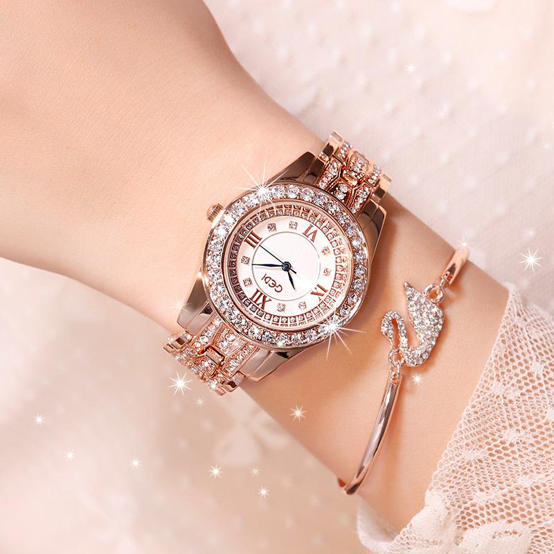 Wristwatches Diamond Rose Gold Watch Fashion Strip Ladies Waterproof Drill Quartz