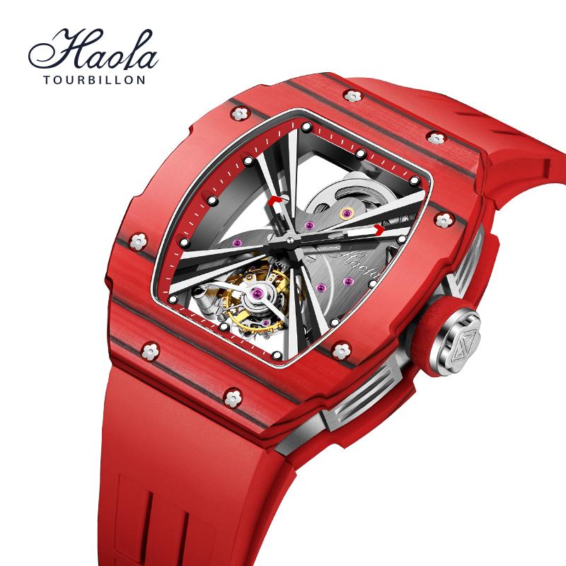 Wristwatches HAOFA Skeleton Tourbillon Movement Watch For Men Mechanical Hollow Sapphire Luminous Watches Mens 2021 Rotating Flying