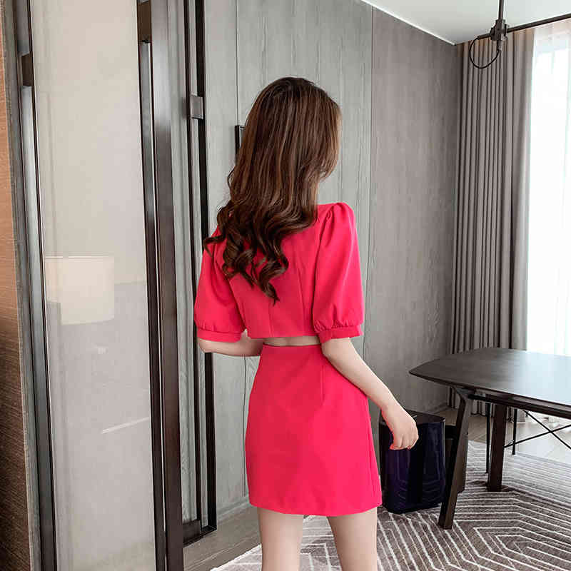 Sexy Hollow Out Waist Casual Dress For Women Retro Fashion Notched Puff Sleeve Mini Blazer Female 210519