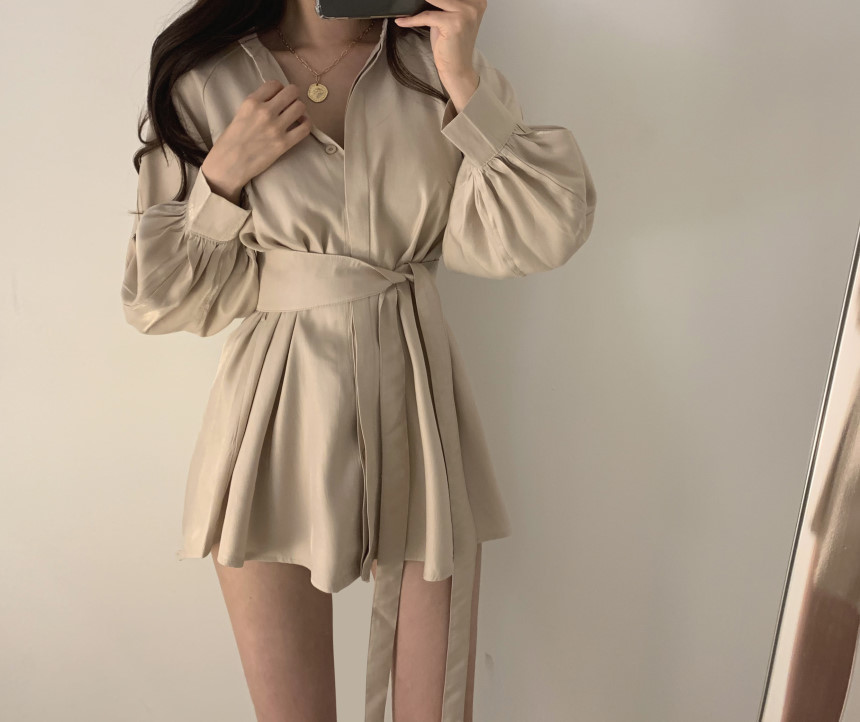 Women 2 Piece Set Korea Tie Belt Loose Shirt +Casual Two Outfits Spring Shorts Clothing Fashion 210520
