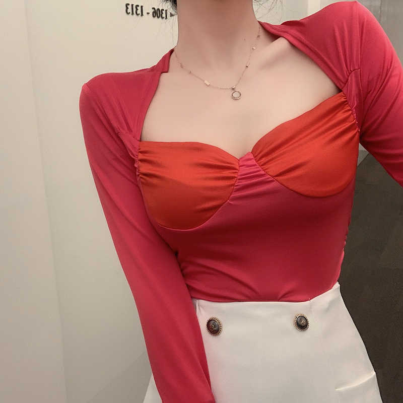 Sexy V-Neck Hit Color Patchwork Slim T Shirt For Women Long Sleeve Korean Fashion Top Femlae Clothing 210526, Red
Sexy V-Neck Hit Color Patchwork Slim T Shirt For Women Long Sleeve Korean Fashion Top Femlae Clothing 210526, Red